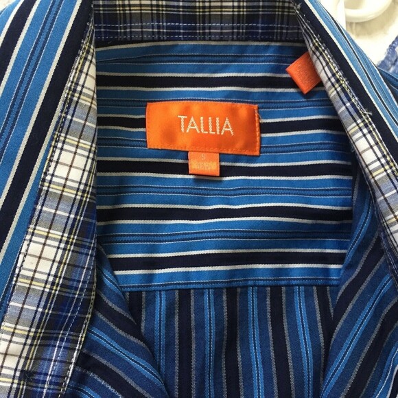 Tallia Dress Shirt Mens Small 14 1/2 Long Sleeve Button Front Blue Black Stripe - Picture 5 of 9